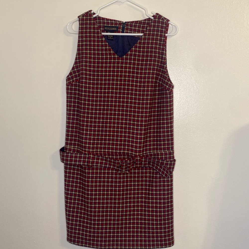 Abercrombie & Fitch Sz M wool blend retro style red navy and cream plaid jumper